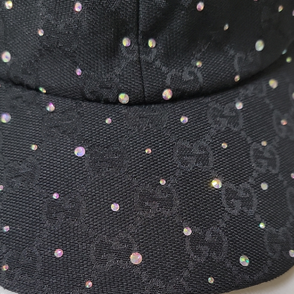 Gucci Black Monogram GG Rhinestone Cap - Picture 2 of 6